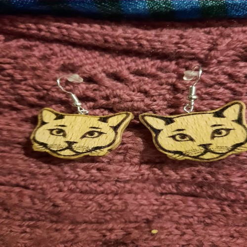 Boucles d'Oreille en Bois Tête de Chat