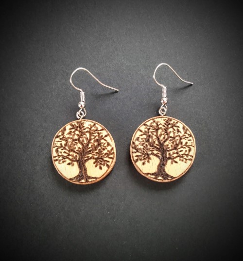 Boucles d'oreilles en Bois Arbre de Vie